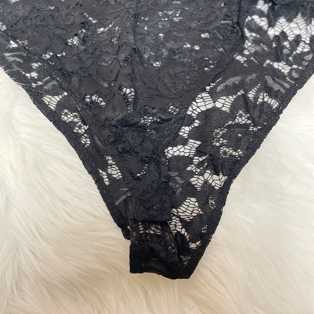 NEW TRENDY BLACK FLORAL LACE MESH BODYSUIT TOP - Picture 10 of 16